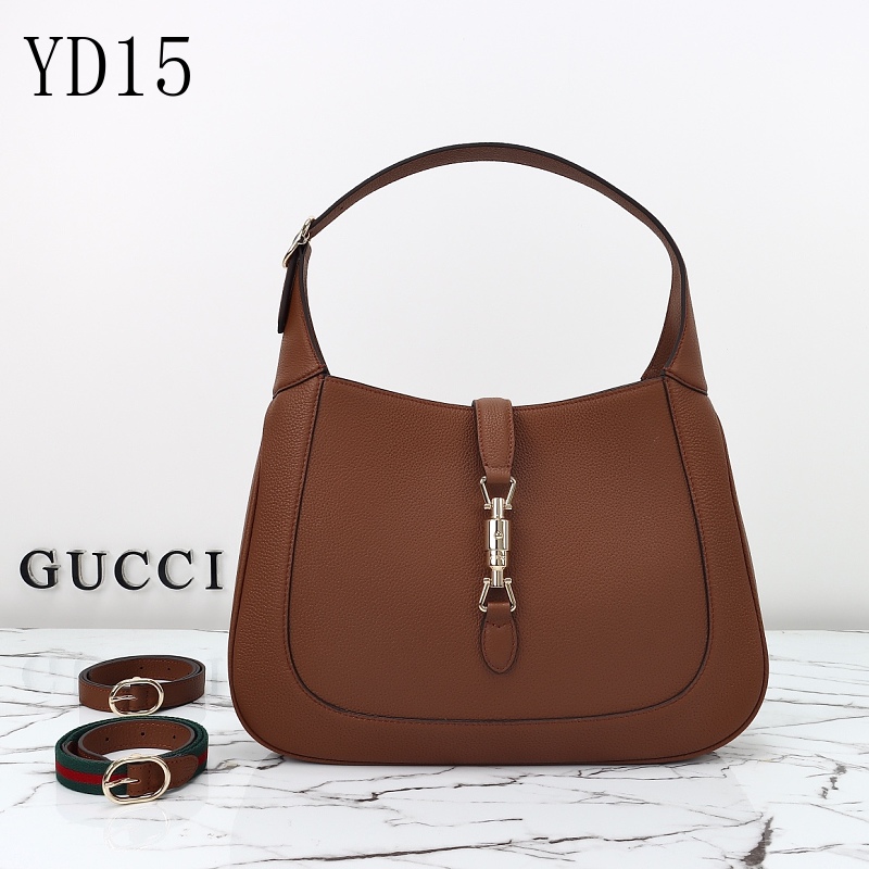 Gucc1 YD1577 Brown Leather Hobo Bag