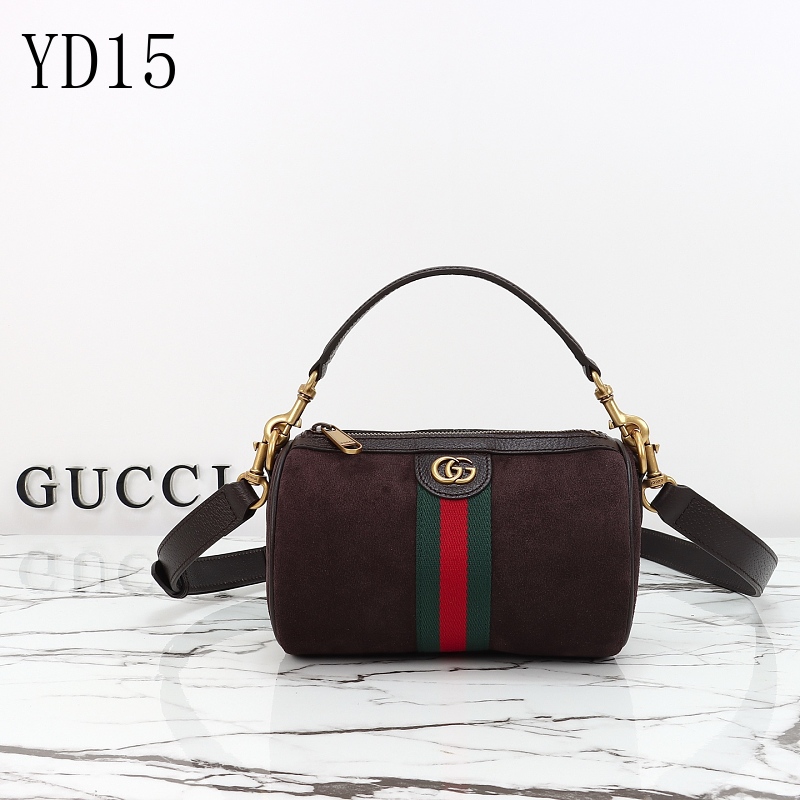 Gucc1 YD15 Suede Cylinder Bag with Web Stripe