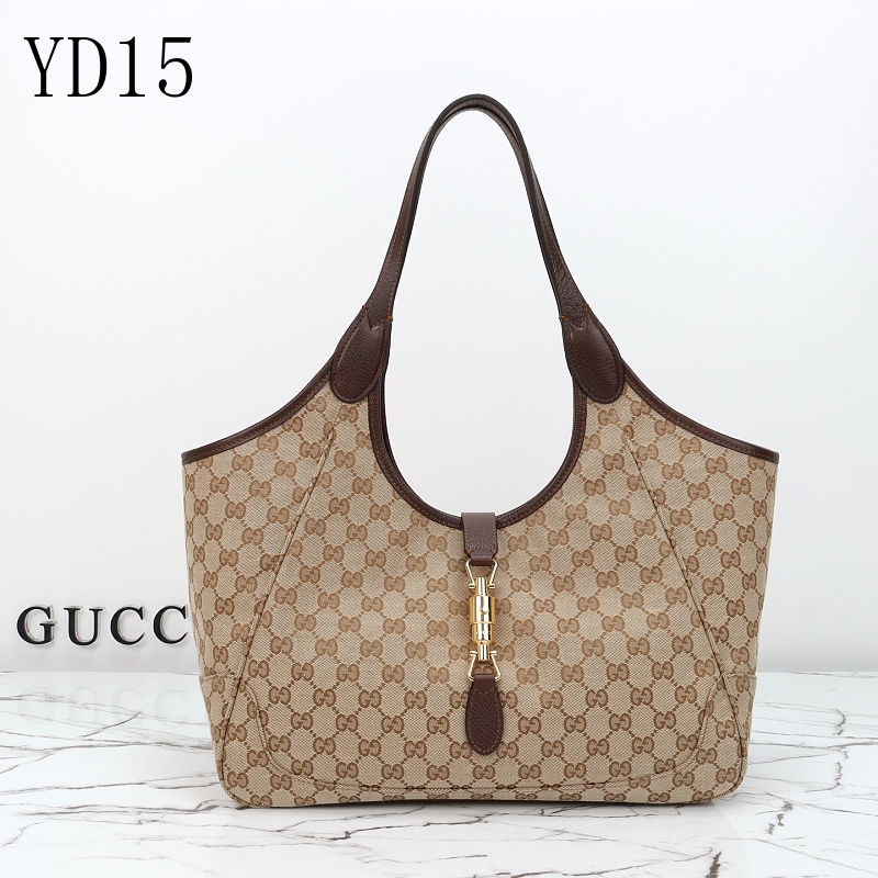 Gucc1 YD1560 Tote Bag in GG Canvas with Brown Leather Trim