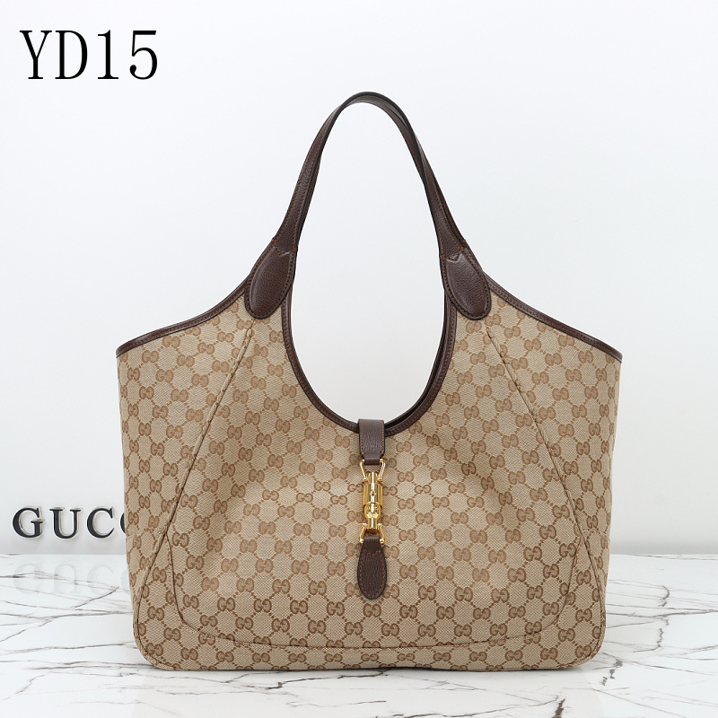cover-233163365 Gucc1 YD15 Tote Bag in Beige GG Canvas with Brown Leather Trim