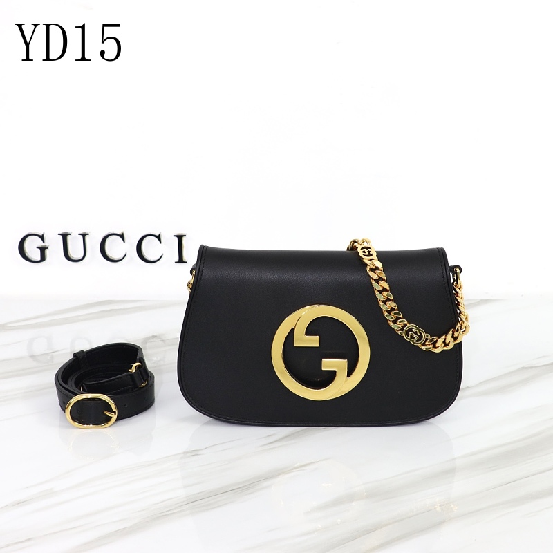 Gucc1 YD15 Black Leather Crossbody Bag with Gold GG Logo