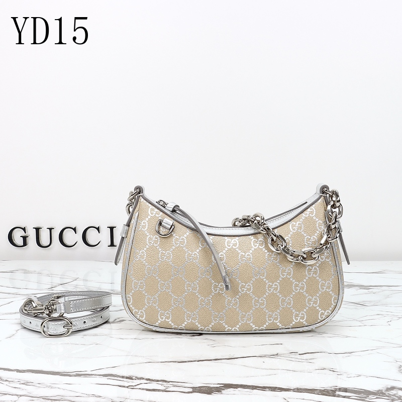 Gucc1 YD15 Silver GG Supreme Chain Shoulder Bag