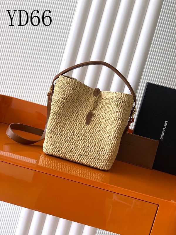 YSL YD6680 Large Raffia Woven Bucket Bag