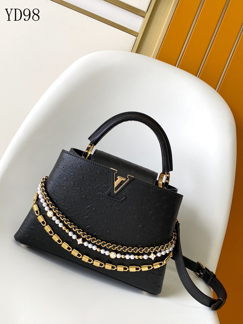 LVutton YD980128 M12345 Black Ostrich Leather Clutch