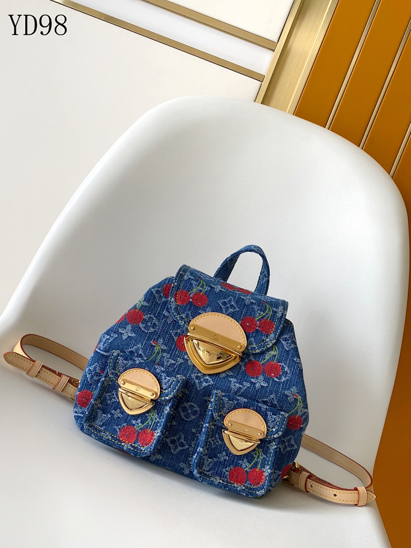 LVutton YD98080 Cherry Print Denim Mini Bucket Bag 1 LVutton YD98080 Cherry Print Denim Mini Bucket Bag