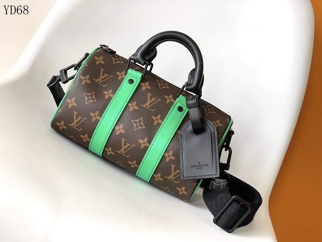 LVutton Monogram Canvas Green Stripe Cylinder Bag