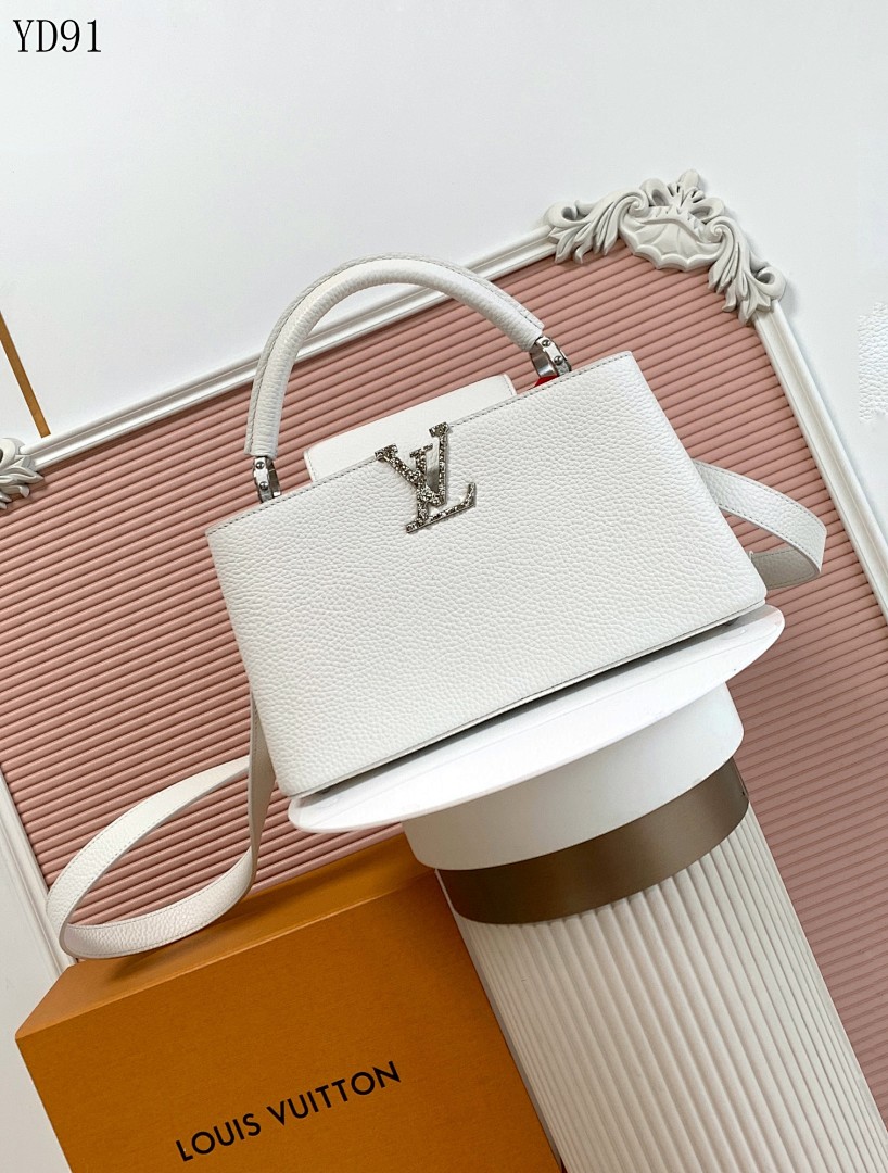 LVutton YD910120 M24672 White Leather Top Handle Bag