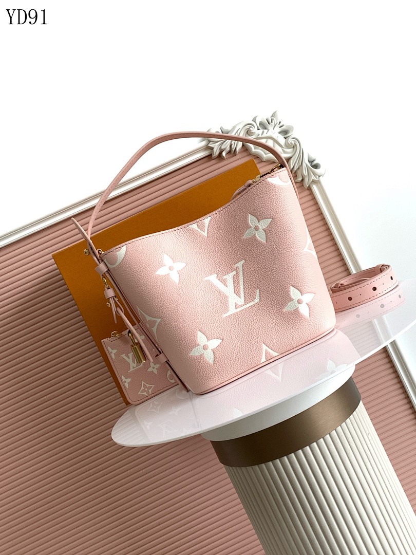 LVutton M14356 Pink Monogram Coated Canvas Bucket Bag