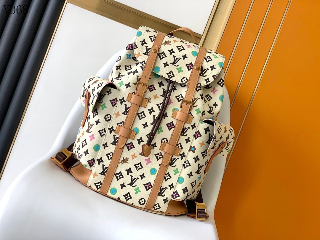 LVutton M25240 White Multicolor Monogram Drawstring Backpack