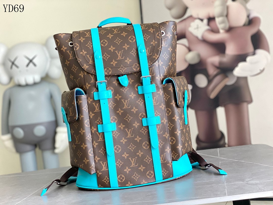 LVutton YD6958 M12729 Monogram Canvas Backpack with Turquoise Trim 1 LVutton YD6958 M12729 Monogram Canvas Backpack with Turquoise Trim