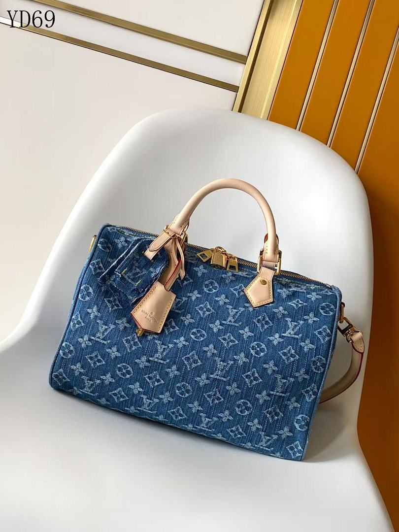 LVutton YD69 Denim Monogram Keepall Duffle