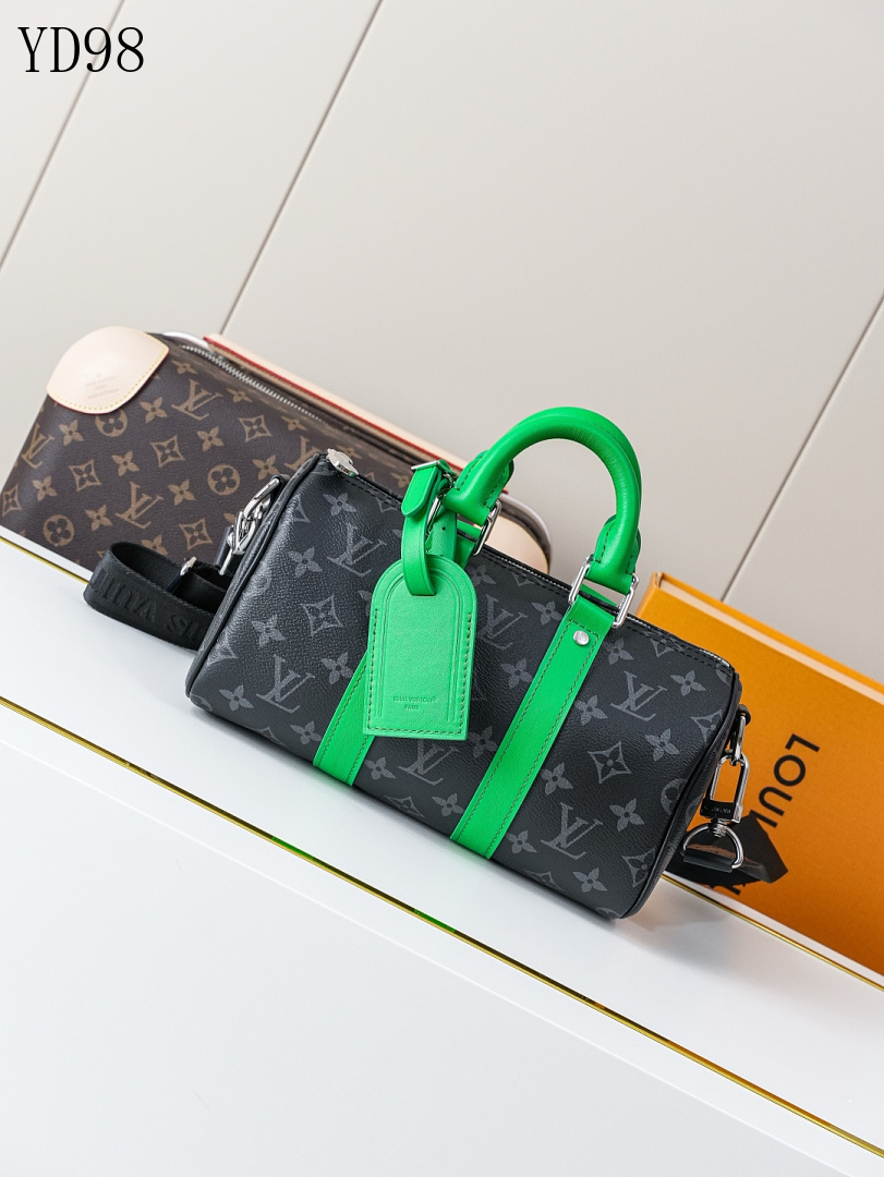 LVutton YD9851 Monogram Canvas with Green Leather Trim Shoulder Bag