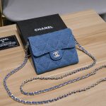 Blue Denim Quilted Mini Flap Bag with Chain Strap